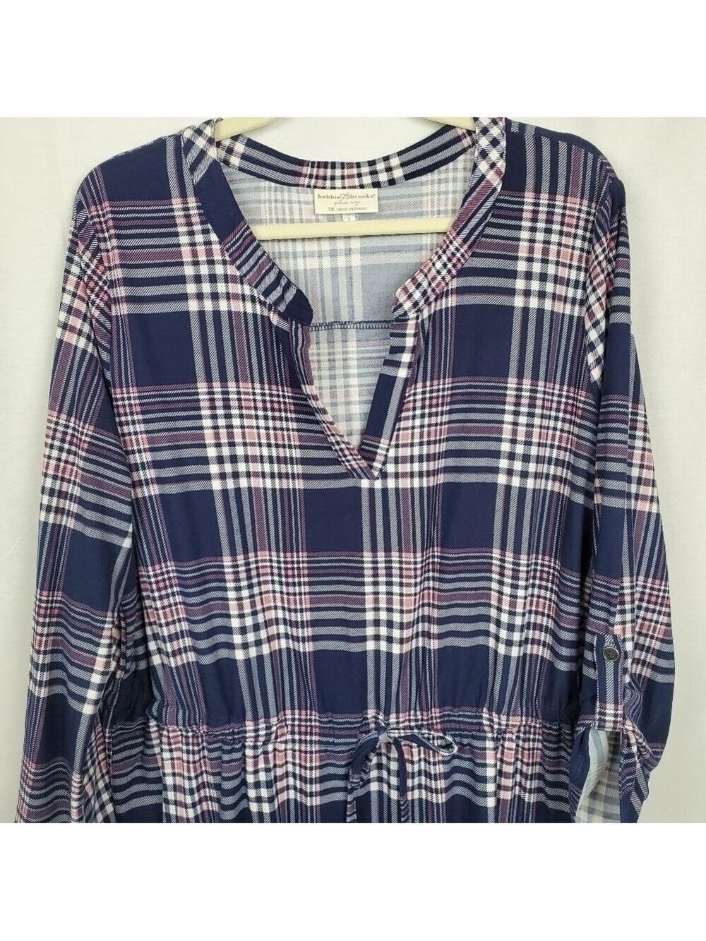 Bobbie Brooks sz 1X plaid drawstring dress